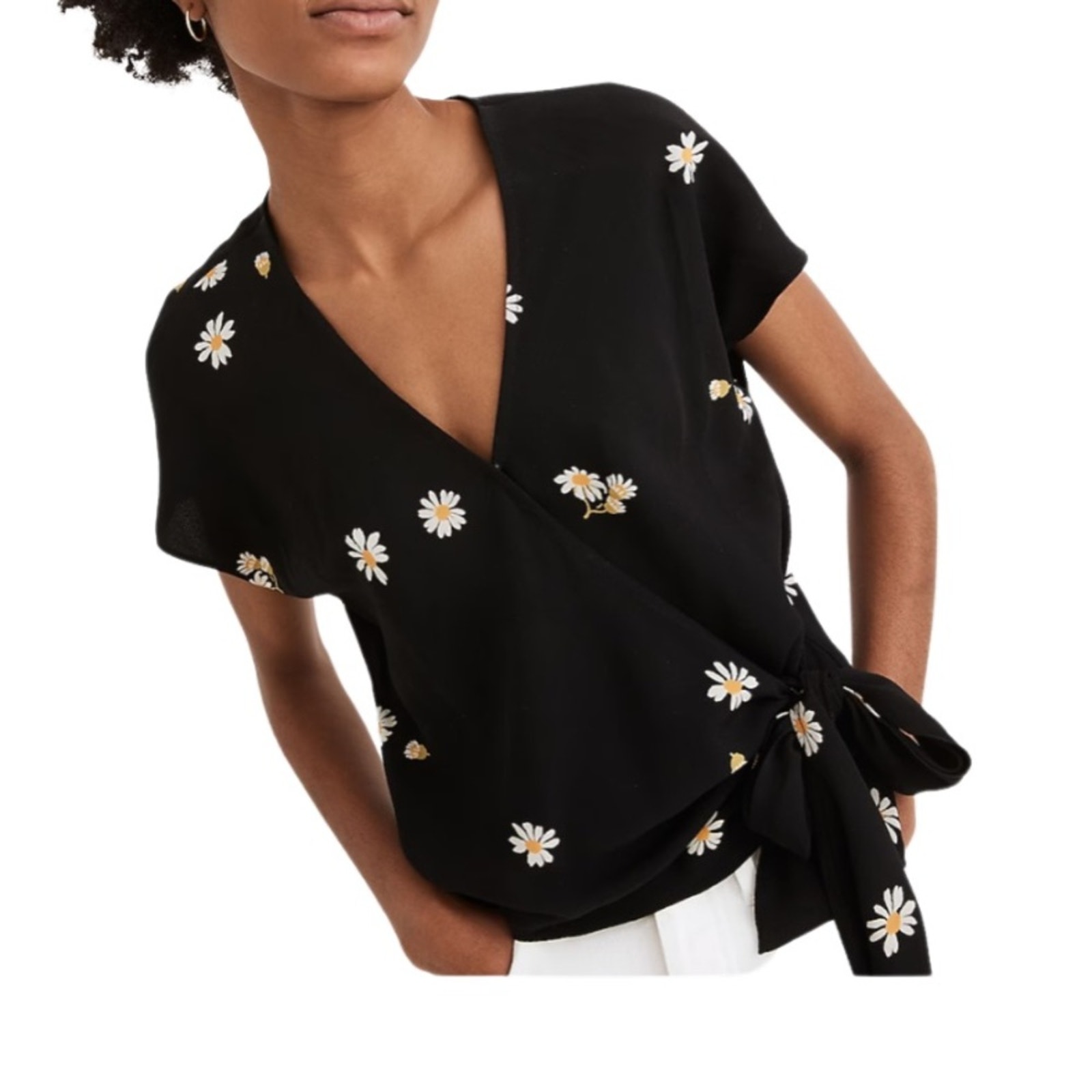 Madewell Sash-Tie Wrap Top In Lazy Daisies Size Xxs